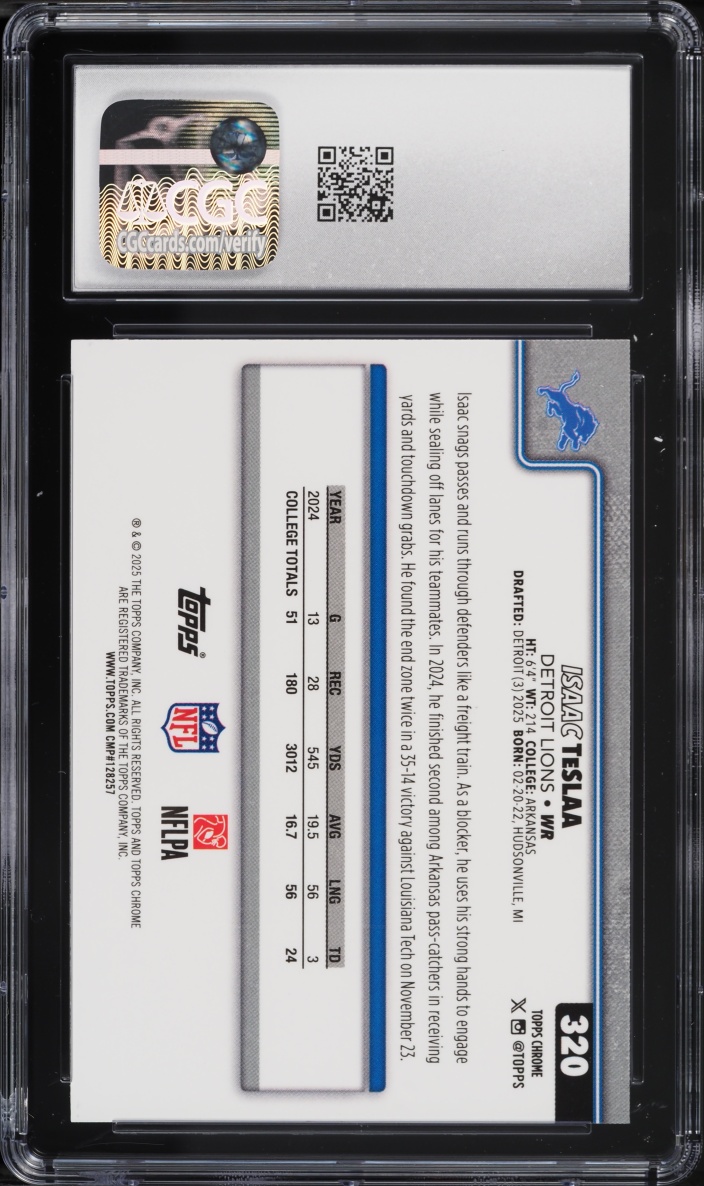 2025 Topps Chrome RayWave Refractor Isaac TeSlaa ROOKIE #320 CGC 8 NM-MT