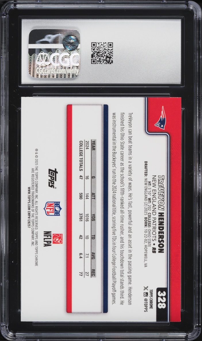 2025 Topps Chrome TreVeyon Henderson ROOKIE #328 CGC 9.5 MINT+