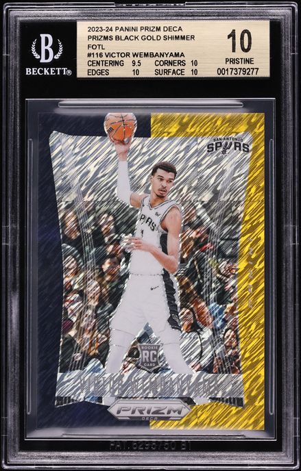 2023 Panini Prizm Deca Black Gold Shimmer Victor Wembanyama ROOKIE 8/8 #116 BGS 10 PRISTINE