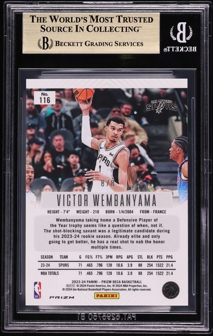 2023 Panini Prizm Deca Black Gold Shimmer Victor Wembanyama ROOKIE 8/8 #116 BGS 10 PRISTINE