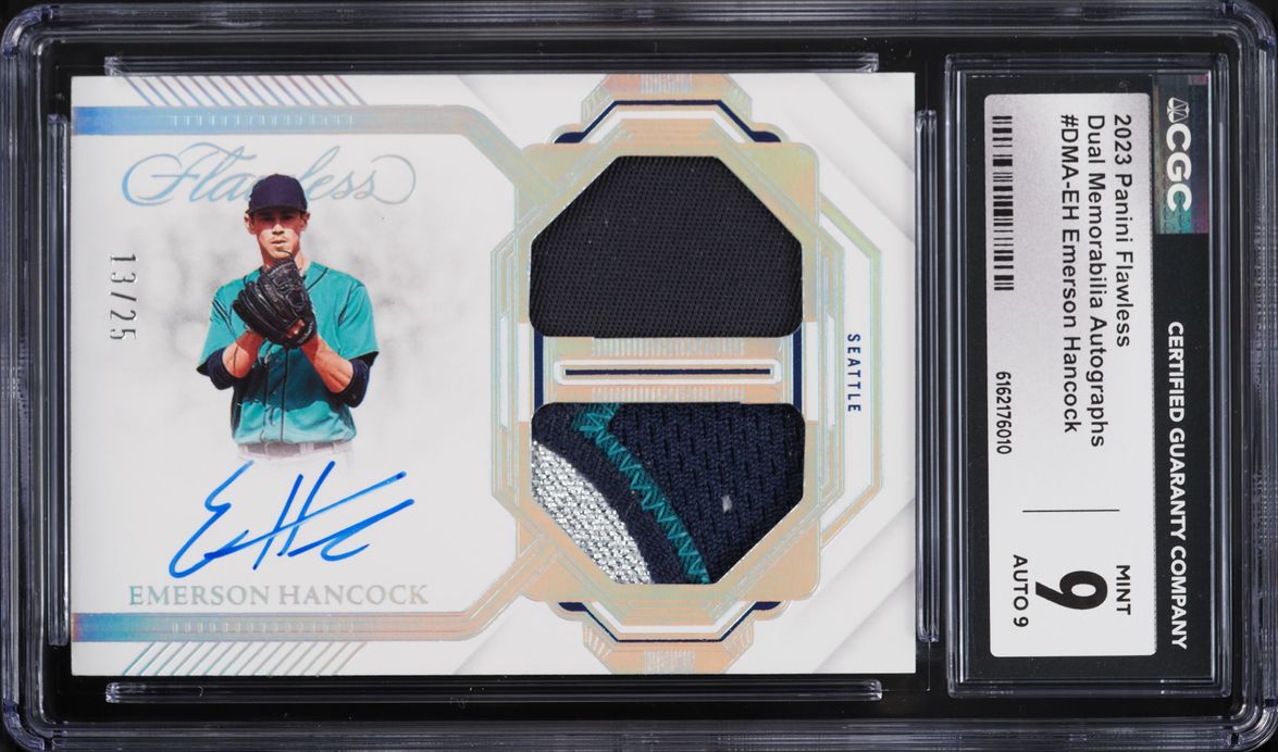 2023 Panini Flawless Dual Memorabilia Emerson Hancock PATCH AUTO /25 #DMA-EH CGC 9 MINT