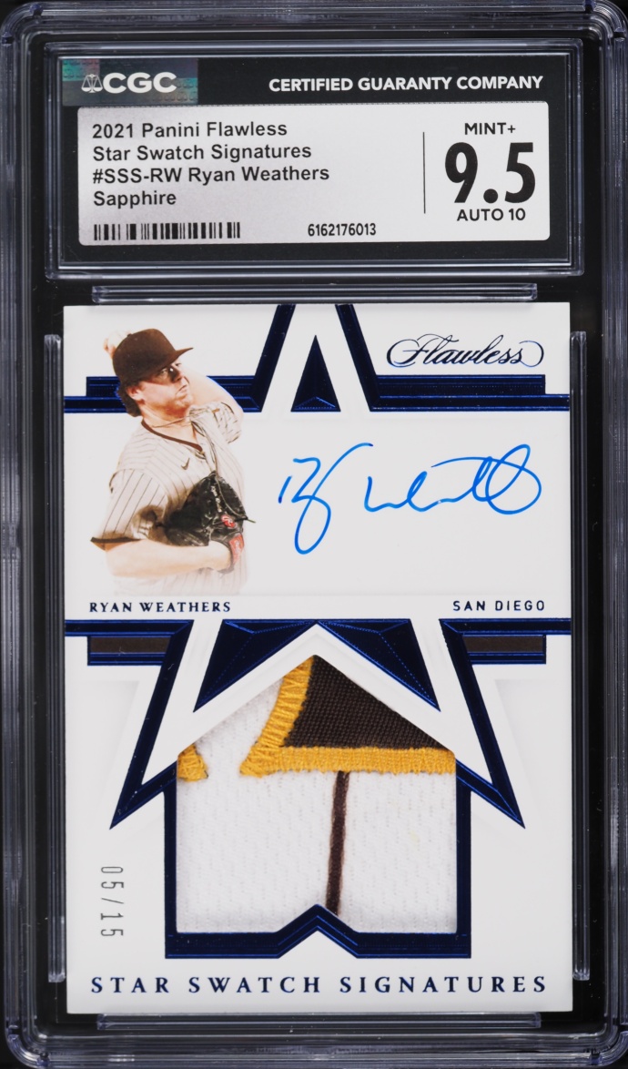 2021 Panini Flawless Star Swatch Sapphire Ryan Weathers AUTO PATCH /15 #SSS-RW CGC 9.5