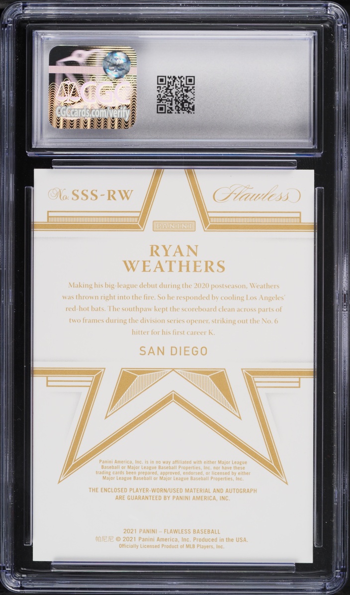 2021 Panini Flawless Star Swatch Sapphire Ryan Weathers AUTO PATCH /15 #SSS-RW CGC 9.5
