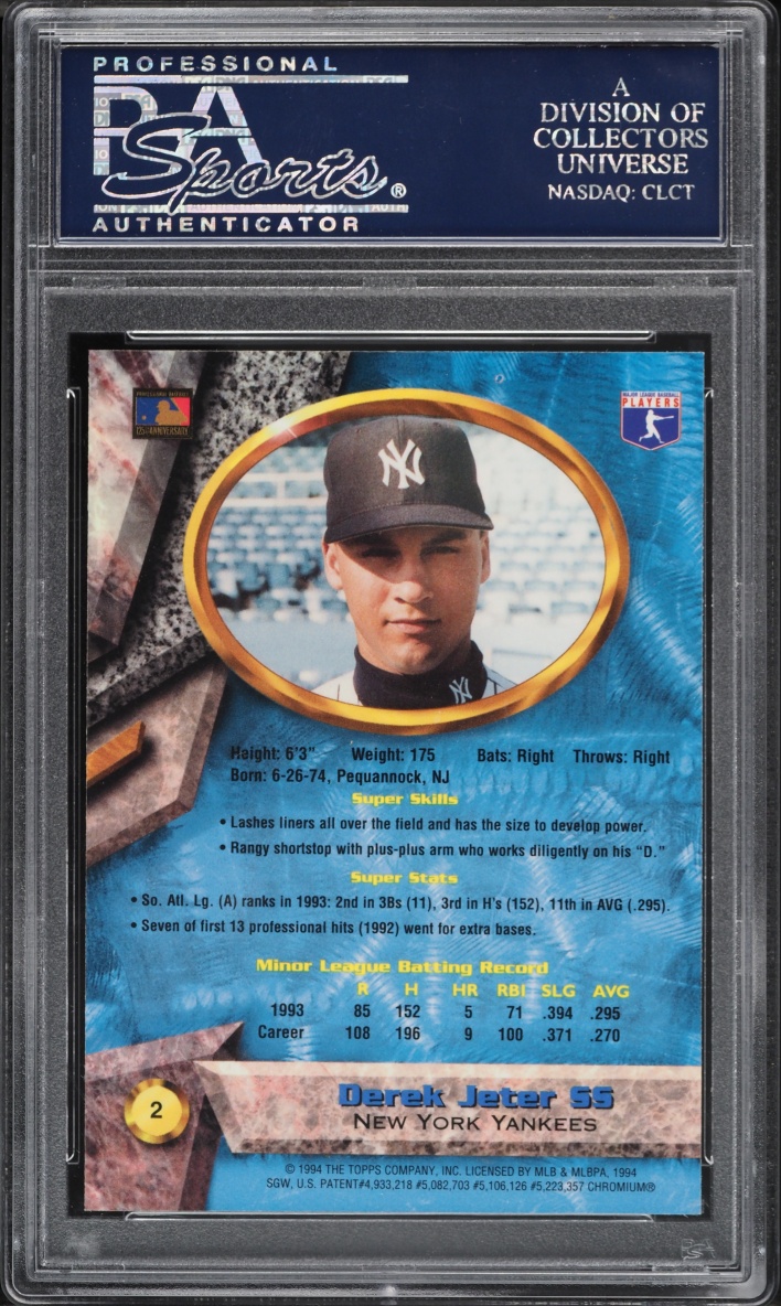 1994 Bowman's Best Blue Refractor Derek Jeter ROOKIE #2 PSA 9 MINT