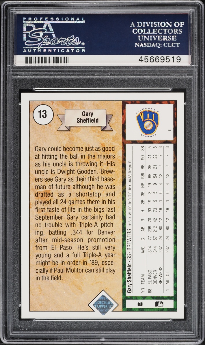 1989 Upper Deck Star Gary Sheffield ROOKIE #13 PSA 10 GEM MINT