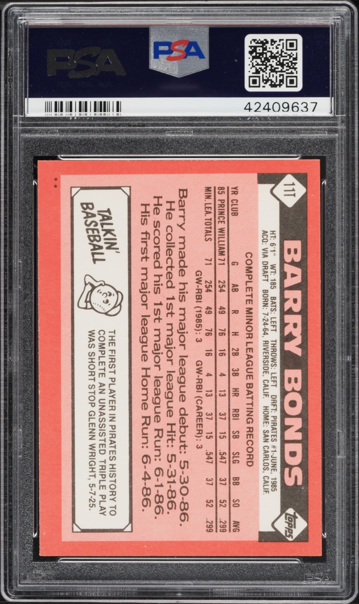 1986 Topps Traded Barry Bonds ROOKIE #11T PSA 10 GEM MINT