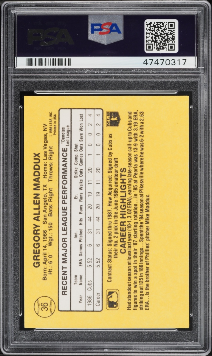 1987 Donruss Greg Maddux ROOKIE #36 PSA 9 MINT