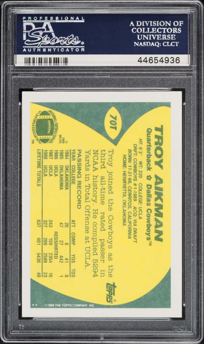 1989 Topps Traded Troy Aikman ROOKIE #70T PSA 10 GEM MINT