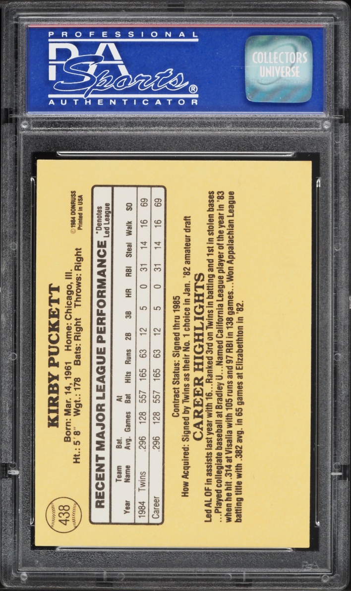 1985 Donruss Kirby Puckett ROOKIE #438 PSA 9 MINT