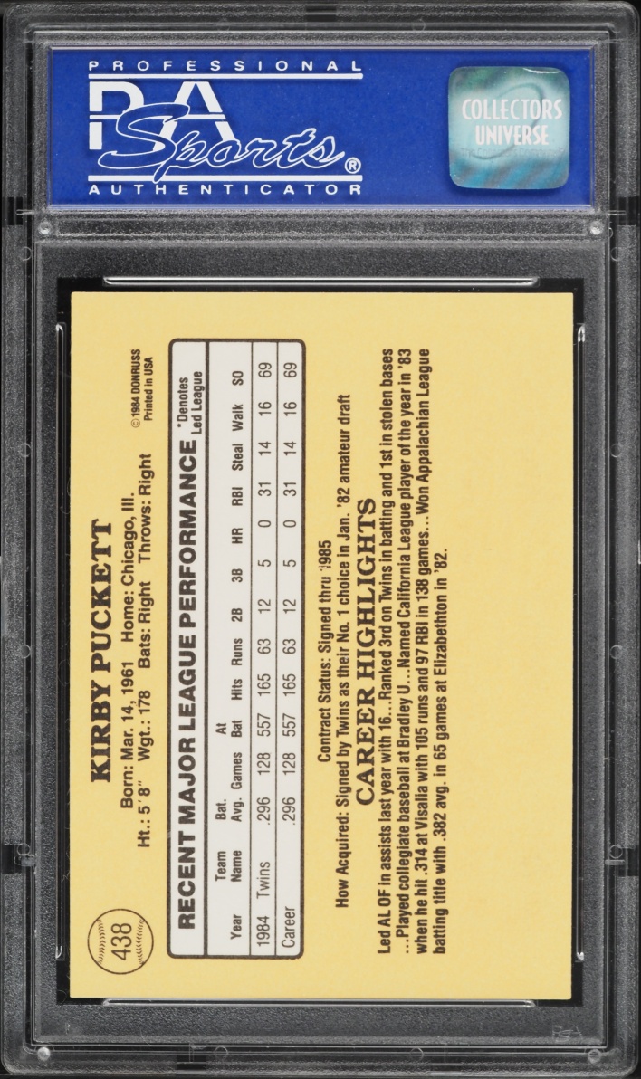 1985 Donruss Kirby Puckett ROOKIE #438 PSA 9 MINT