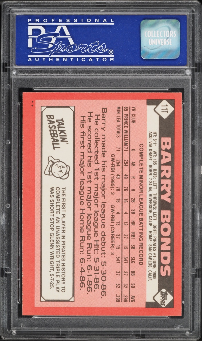 1986 Topps Traded Barry Bonds ROOKIE #11T PSA 10 GEM MINT