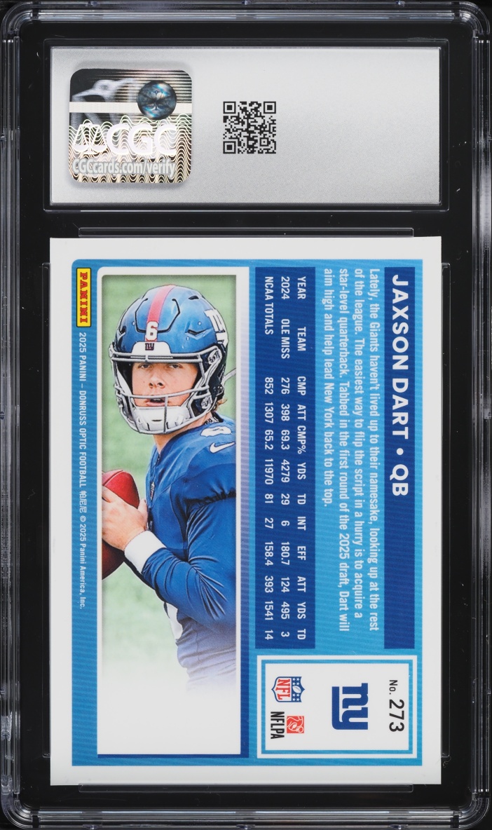 2025 Donruss Optic Jaxson Dart ROOKIE #273 CGC 9.5 MINT+