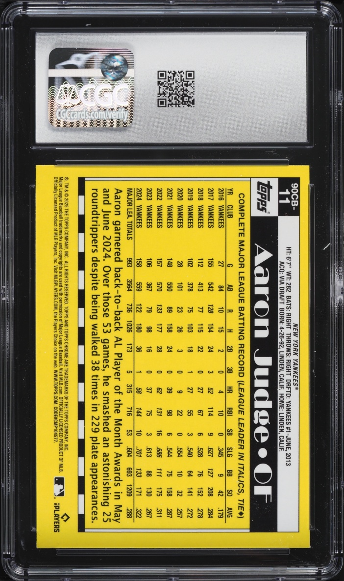 2025 Topps Chrome '90 Aaron Judge #90CB-11 CGC 8 NM-MT
