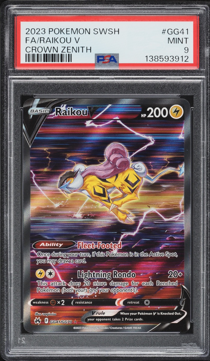 2023 Pokemon Sword & Shield Crown Zenith Galarian Gallery Alt Art Raikou V #GG41 PSA 9 MINT