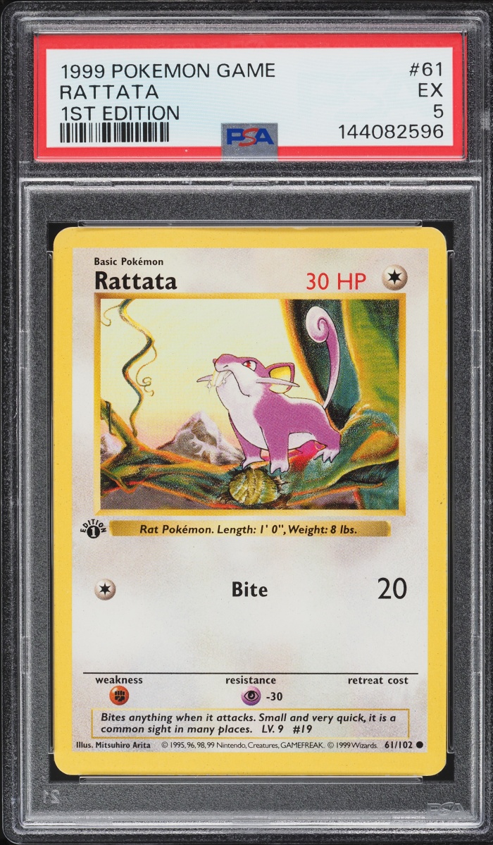 1999 Pokemon Base Set Shadowless 1st Edition Rattata #61 PSA 5 EX