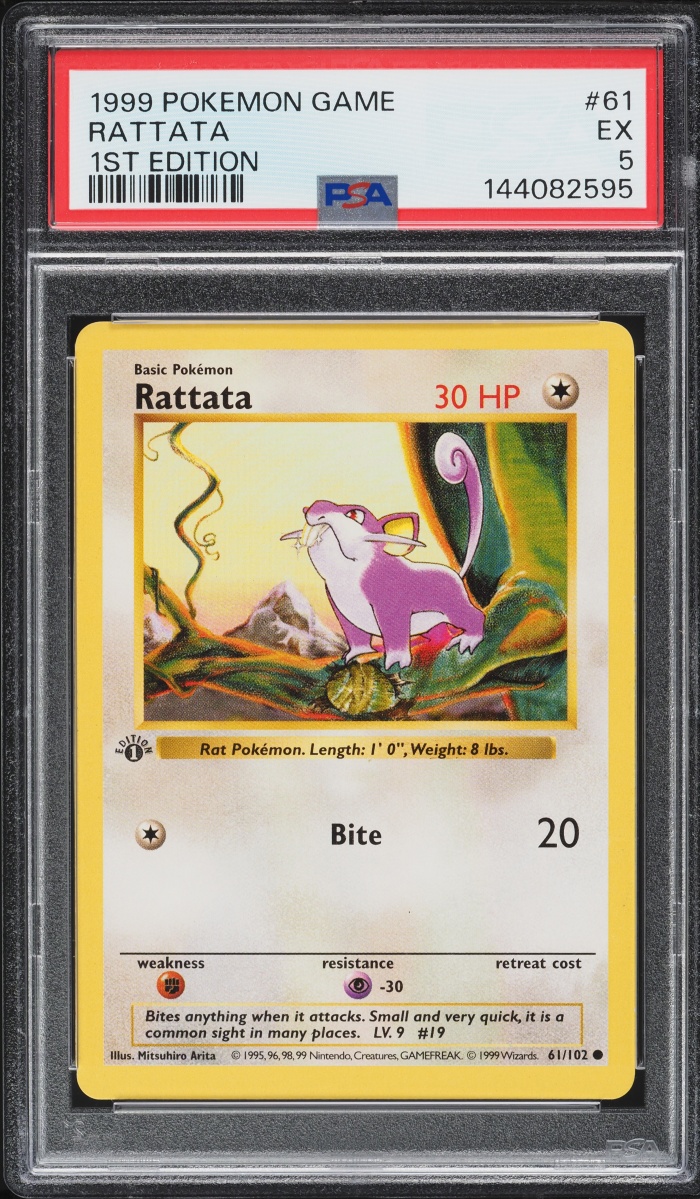 1999 Pokemon Base Set Shadowless 1st Edition Rattata #61 PSA 5 EX