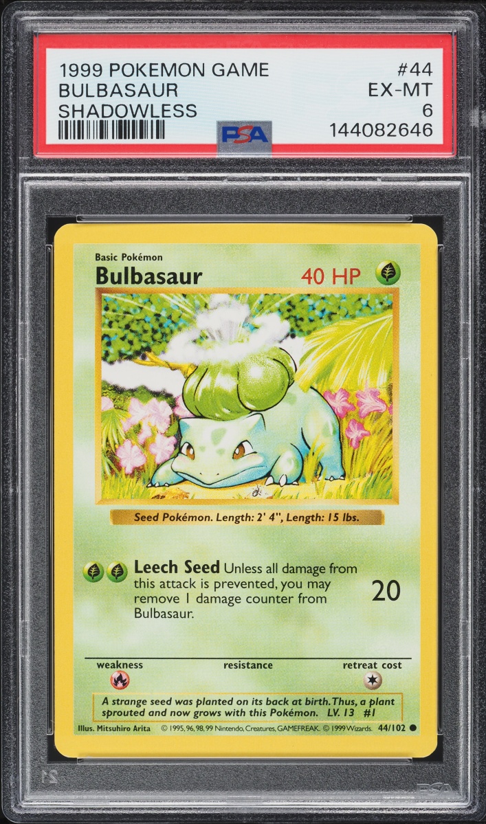 1999 Pokemon Base Set Shadowless Bulbasaur #44 PSA 6 EXMT