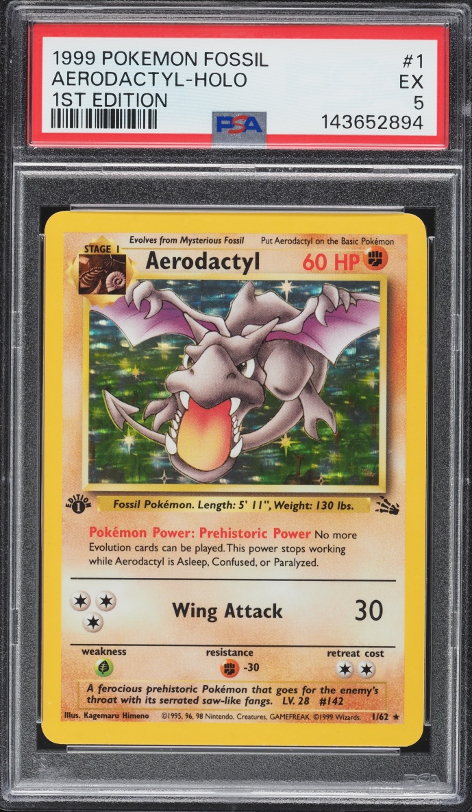 1999 Pokemon Fossil 1st Edition Holo Aerodactyl #1 PSA 5 EX