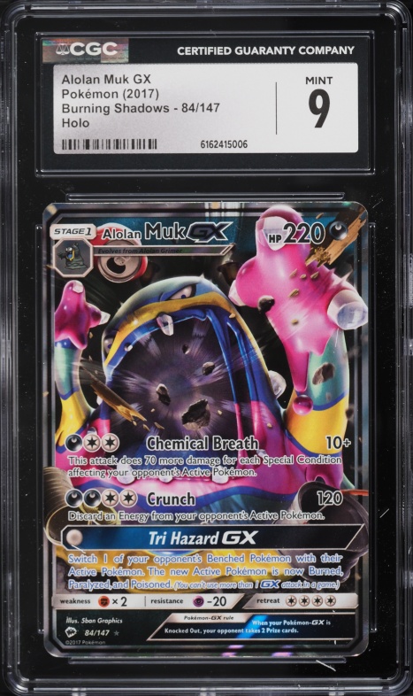 2017 Pokemon Sun & Moon Burning Shadows Holo Alolan Muk GX #84 CGC 9 MINT