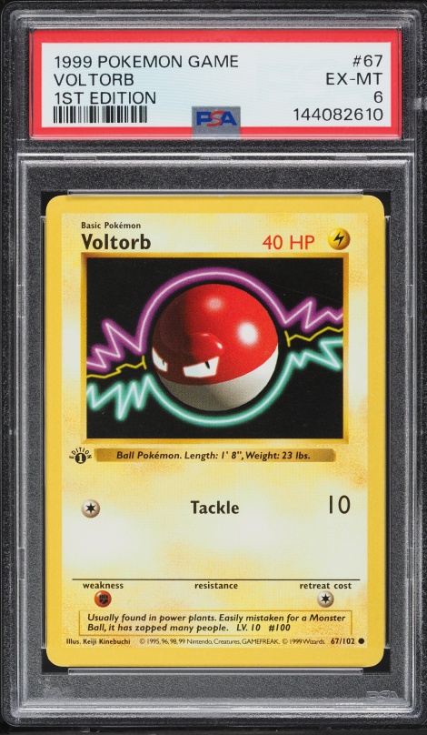 1999 Pokemon Base Set Shadowless 1st Edition Voltorb #67 PSA 6 EXMT