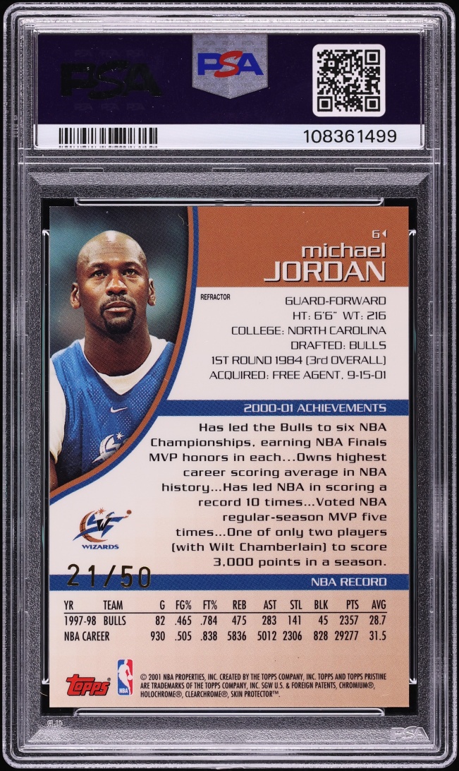 2001 Topps Pristine Refractor Michael Jordan /50 #6 PSA 10 GEM MINT