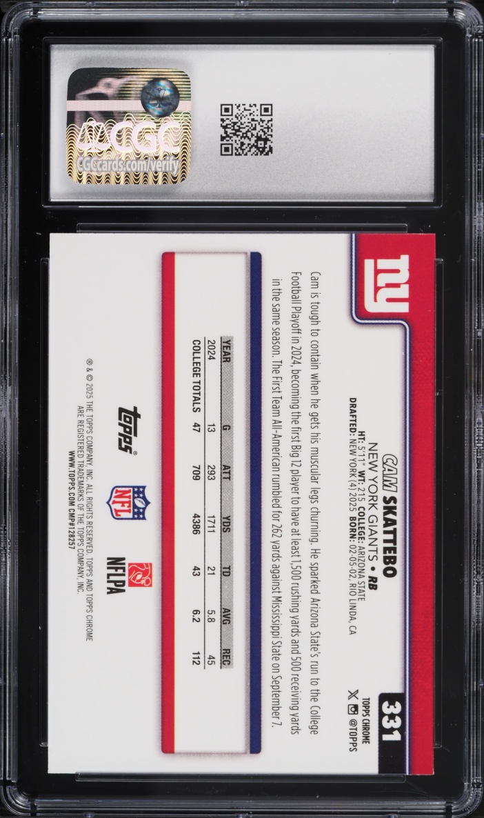 2025 Topps Chrome Cam Skattebo ROOKIE #331 CGC 9.5 MINT+