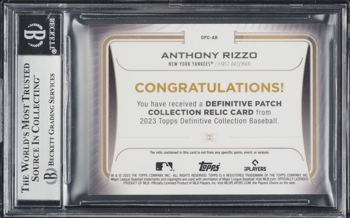 2023 Topps Definitive Collection Anthony Rizzo NIKE PATCH 1/1 #DPC-AR BGS 9 MINT