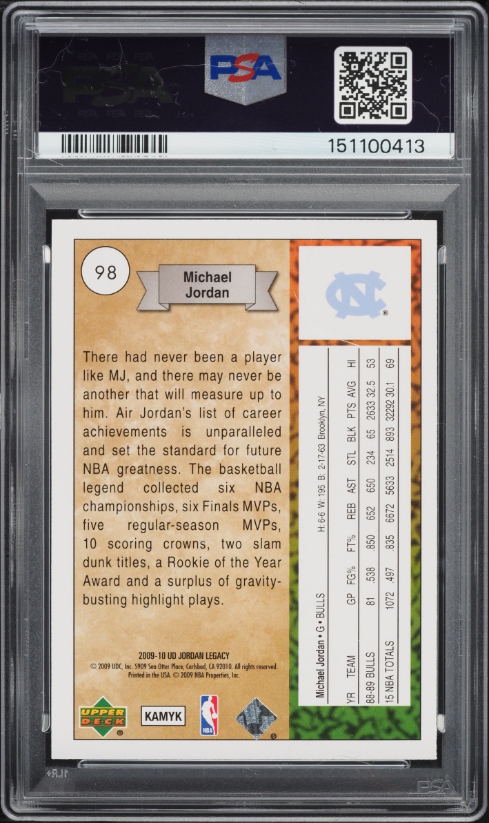 2009 Upper Deck Jordan Legacy Gold Michael Jordan #98 PSA 10 GEM MINT