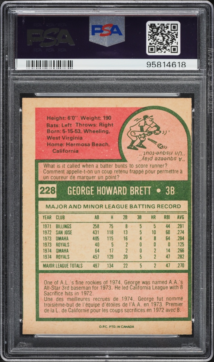 1975 O-Pee-Chee George Brett ROOKIE #228 PSA 8 (MC) NM-MT