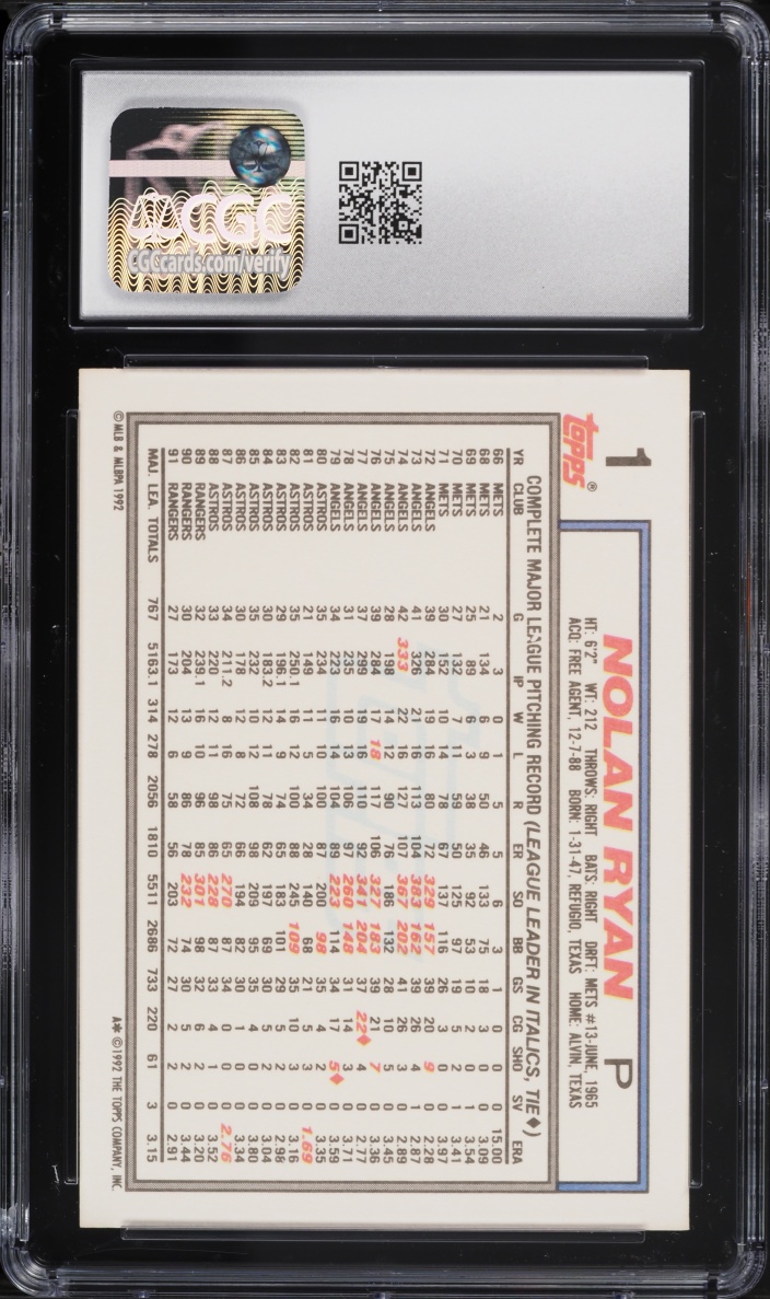 1992 Topps Nolan Ryan #1 CGC 9 MINT