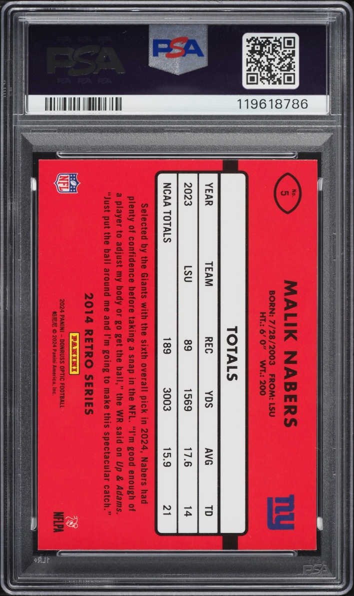 2024 Donruss Optic '14 Retro Series Malik Nabers ROOKIE #5 PSA 9 MINT