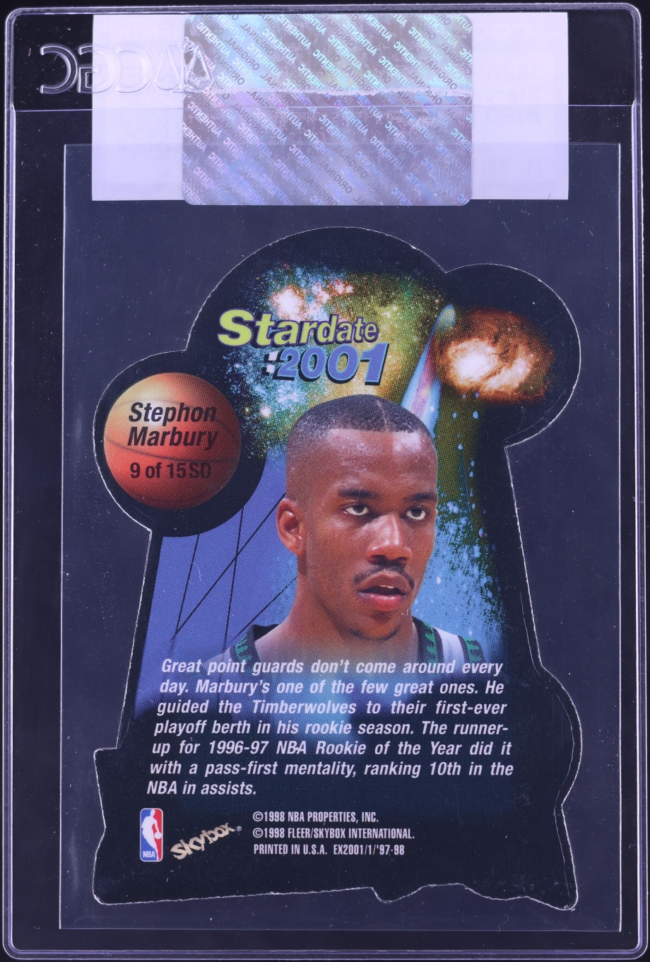 1997 Skybox E-X2001 Stardate '01 Die-Cut Stephon Marbury #9SD CGC AUTH