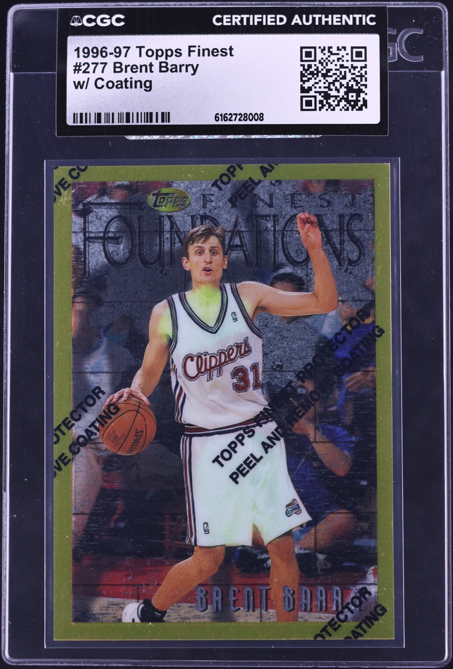 1996 Finest Basketball w/ Coating Brent Barry #277 CGC AUTH