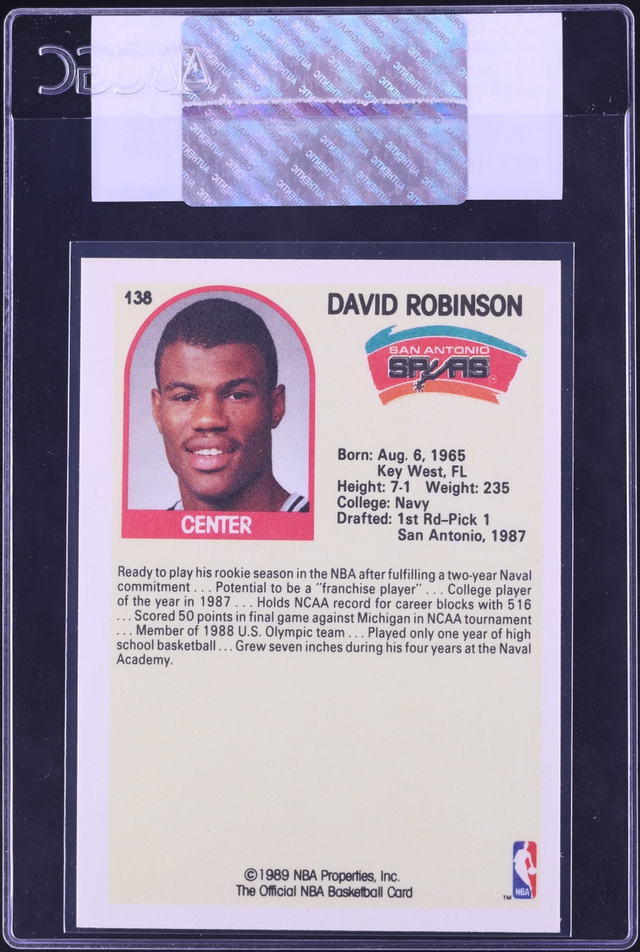 1989 Hoops David Robinson ROOKIE #138 CGC AUTH