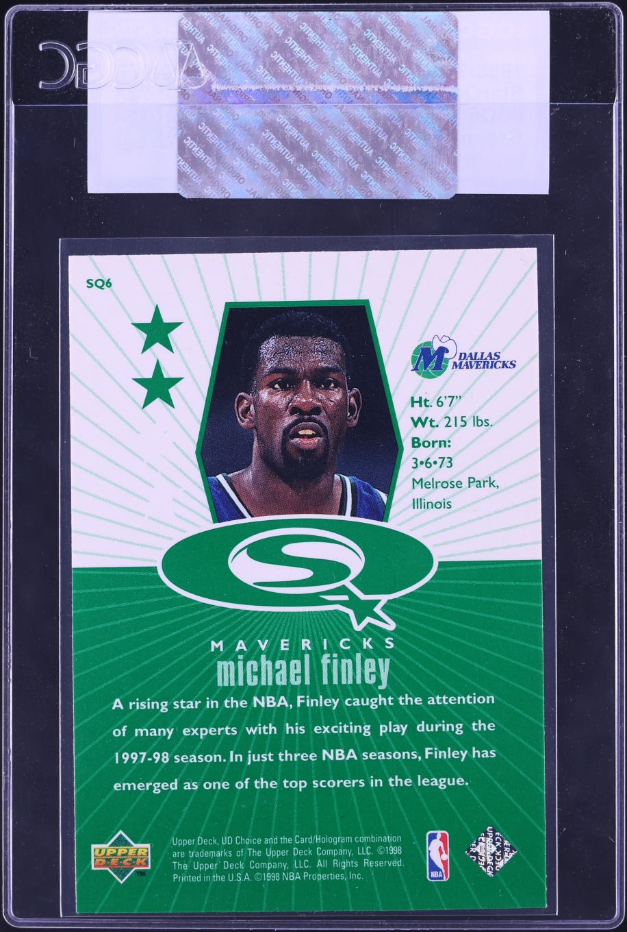 1998 UD Choice StarQuest Green Michael Finley #SQ6 CGC AUTH