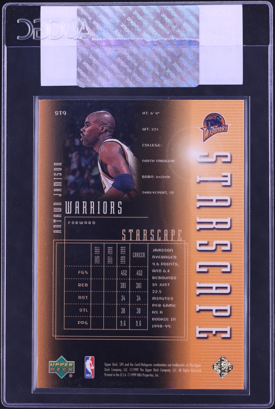 1999 SPx Starscape Antawn Jamison #ST9 CGC AUTH