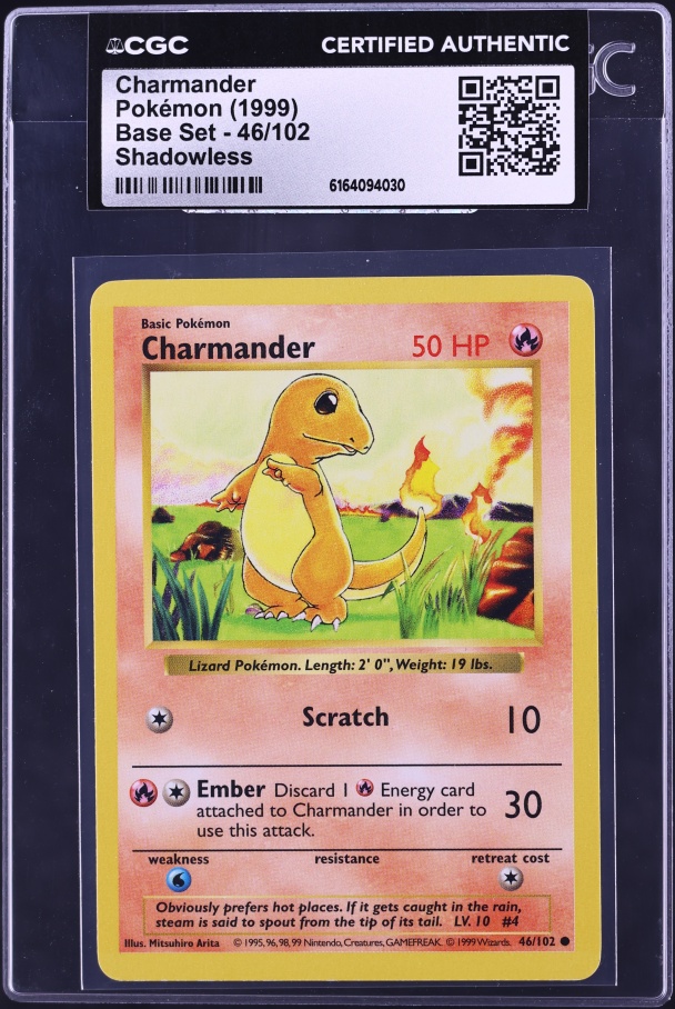 1999 Pokemon Base Set Shadowless Charmander #46 CGC AUTH