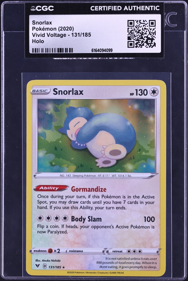2020 Pokemon Sword & Shield Vivid Voltage Holo Snorlax #131 CGC AUTH
