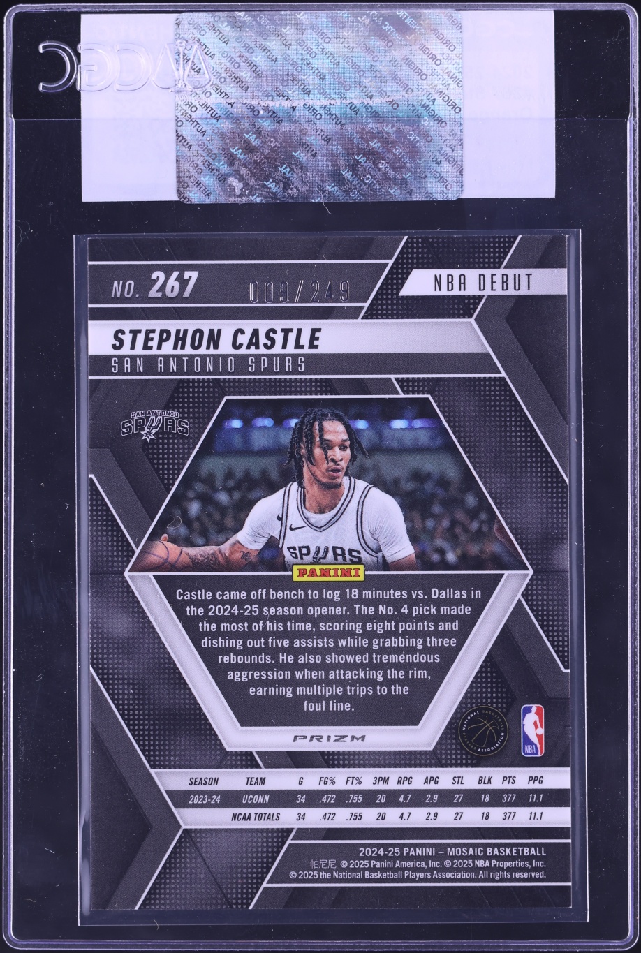 2024 Panini Mosaic Orange Stephon Castle ROOKIE /249 #267 CGC AUTH