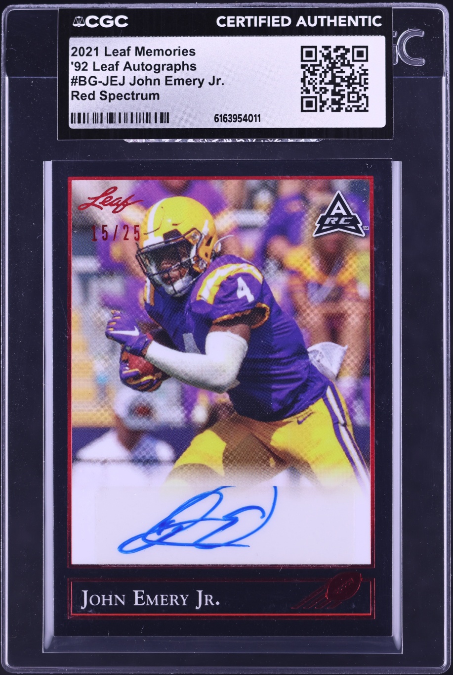 2021 Leaf Memories '92 Red Spectrum John Emery Jr. ROOKIE AUTO /25 #BG-JEJ CGC AUTH
