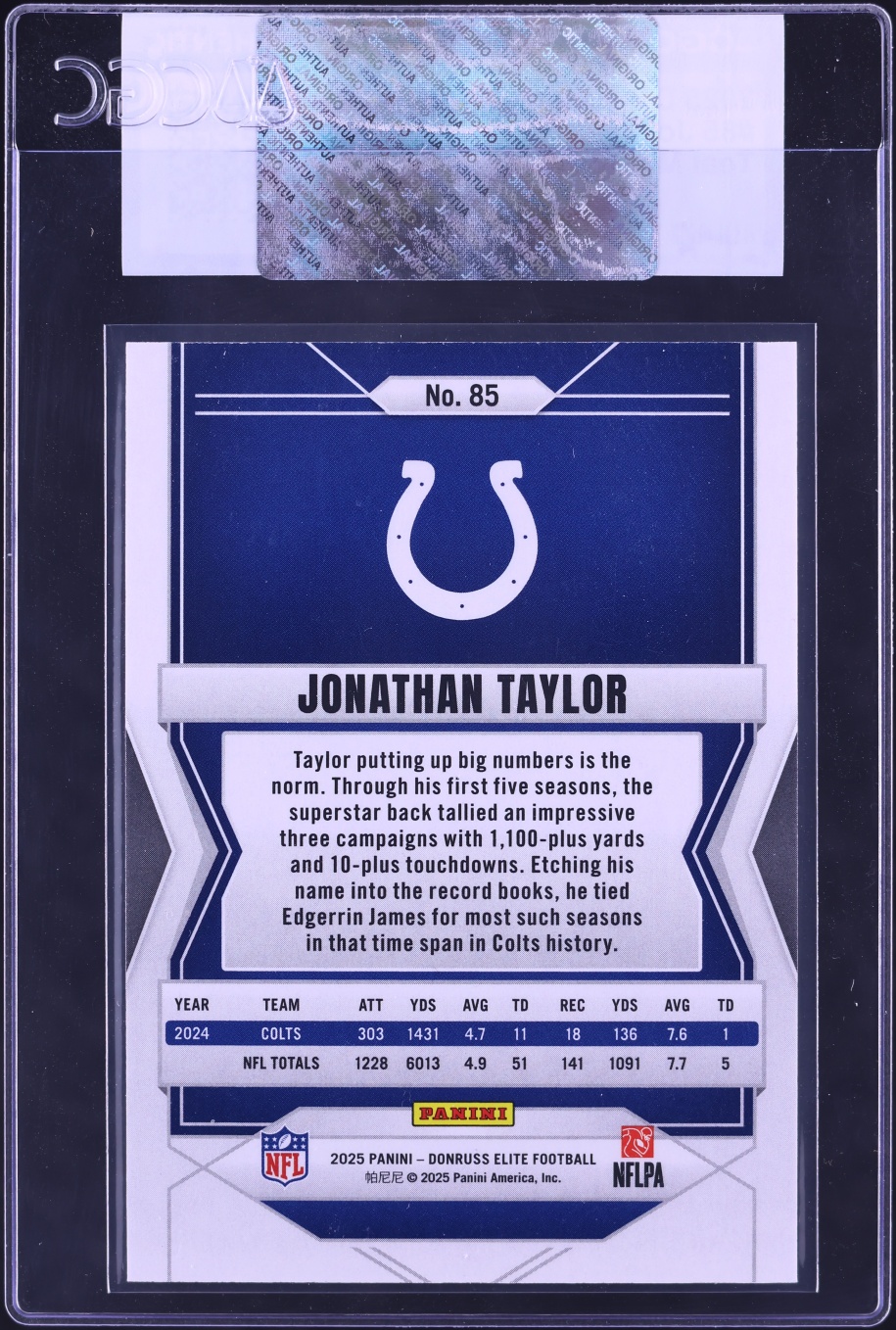 2025 Donruss Elite Teal Matrix Jonathan Taylor /499 #85 CGC AUTH