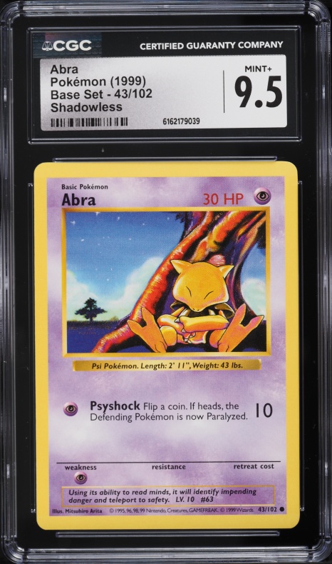 1999 Pokemon Base Set Shadowless Abra #43 CGC 9.5 MINT+