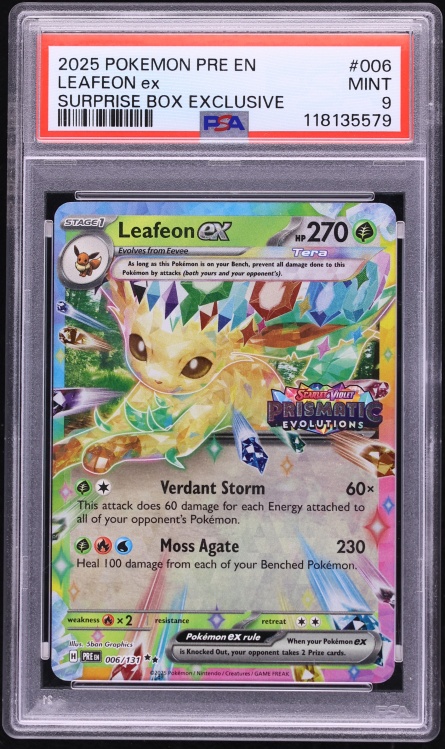 2025 Pokemon SV Prismatic Evolutions Surprise Box Exclusive Holo Leafeon ex #6 PSA 9 MINT