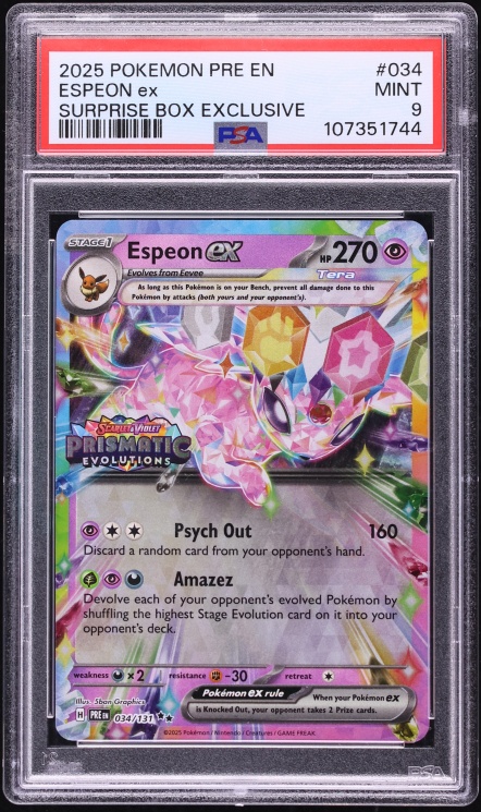 2025 Pokemon SV Prismatic Evolutions Surprise Box Exclusive Espeon ex PSA 9 MINT