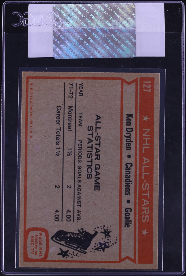 1972 Topps Hockey Ken Dryden ALL-STAR #127 CGC AUTH