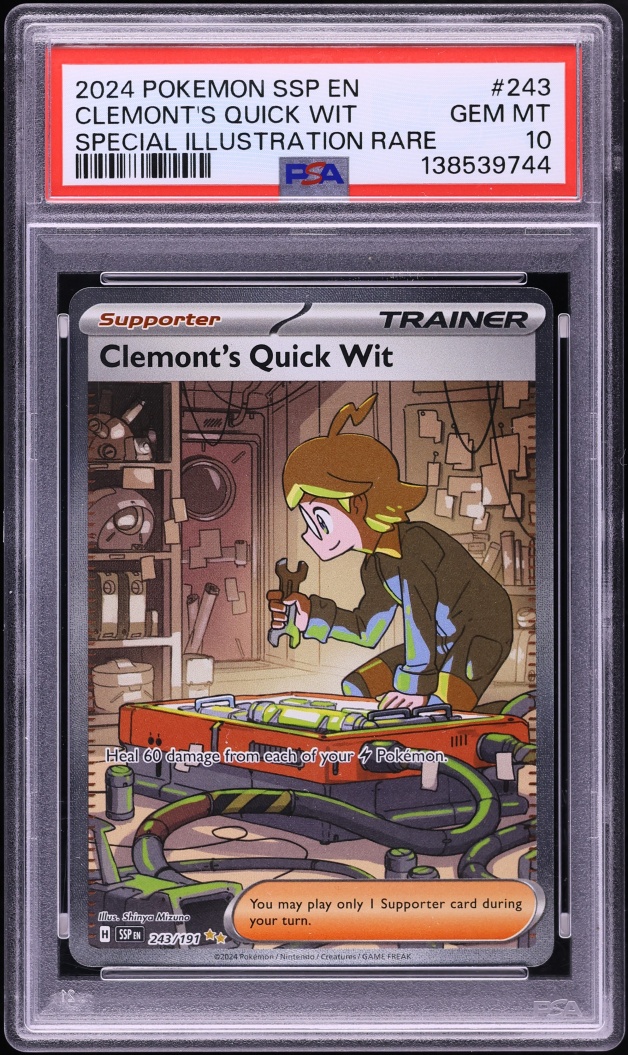 2024 Pokemon Scarlet & Violet Surging Sparks SIR Clemont's Quick Wit #243 PSA 10 GEM MINT