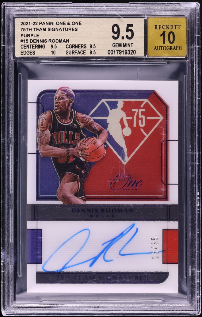 2021 Panini One And One 75th Team Purple Dennis Rodman AUTO /35 #15 BGS 9.5 GEM MINT