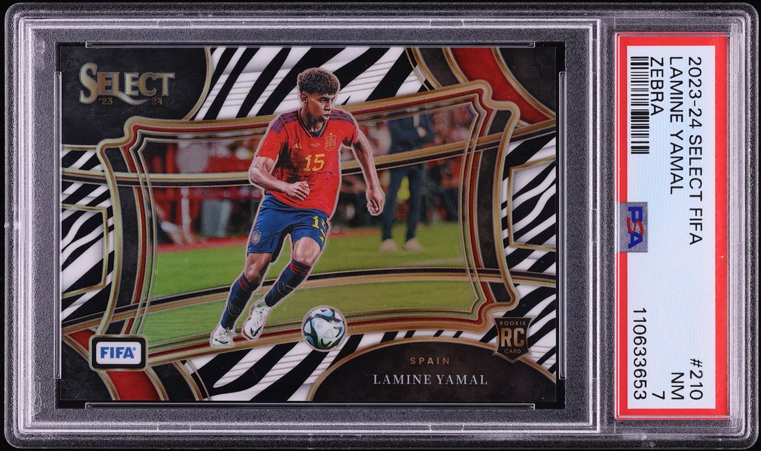 2023 Select FIFA Field Level Zebra Lamine Yamal ROOKIE JERSEY # 15/25 #210 PSA 7 NRMT