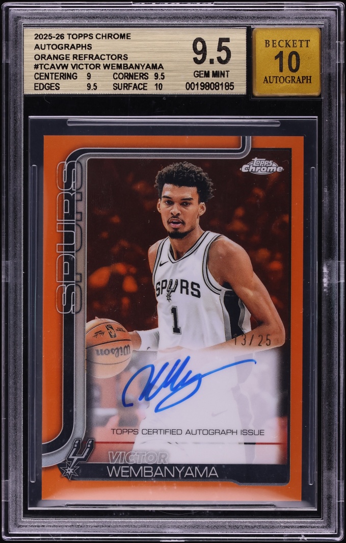 2025 Topps Chrome Orange Refractor Victor Wembanyama AUTO /25 #TCAVW BGS 9.5 GEM MINT