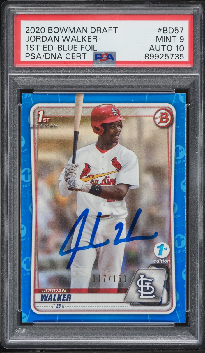 2020 Bowman Draft Blue Foil Jordan Walker PROSPECT AUTO DNA 10 /150 #BD-57 PSA 9 MINT
